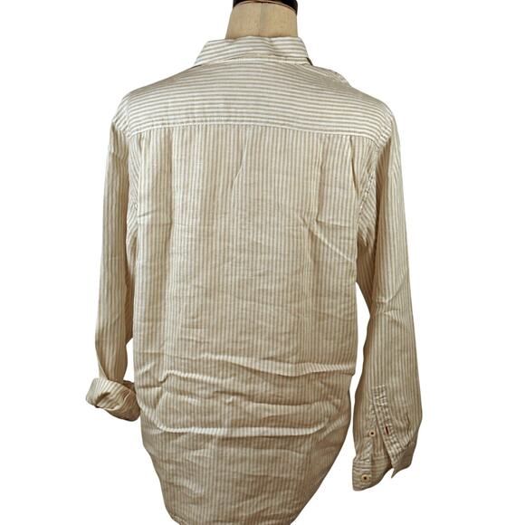 Tommy Bahama Relax 100% Linen Beige Stripe L/S Button Down Shirt Large - Picture 4 of 7